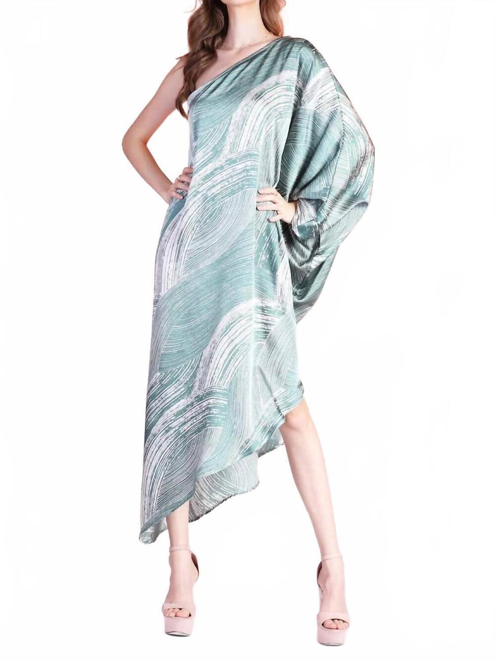 NEW TYCHE satin asymmetrical one sleeve dress in mint
